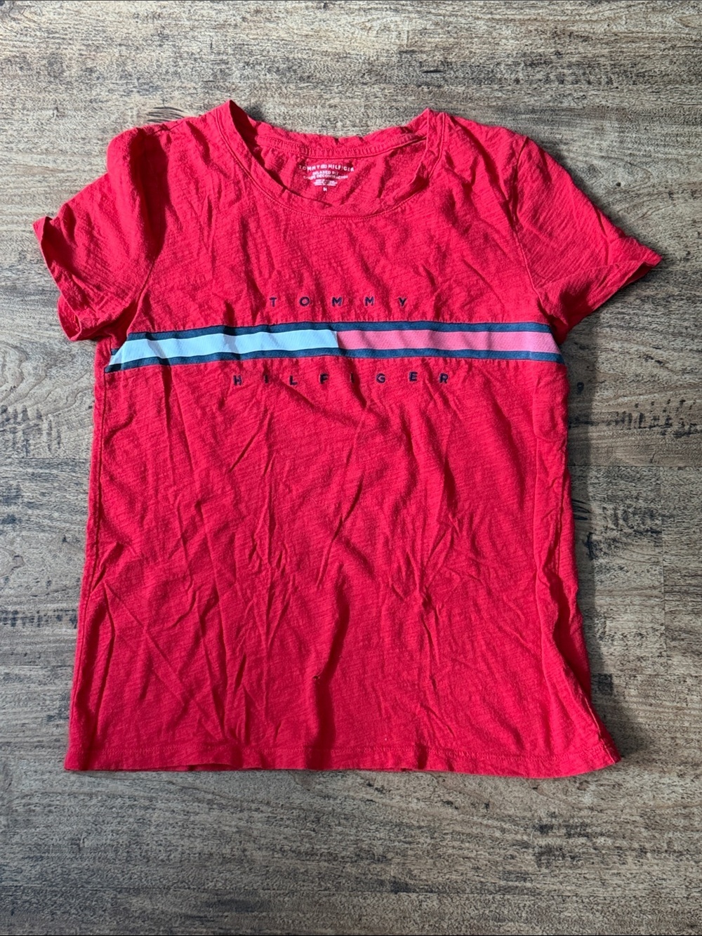 Tommy Hilfiger Kids Red Tee with Blue & White Stripe size medium women’s